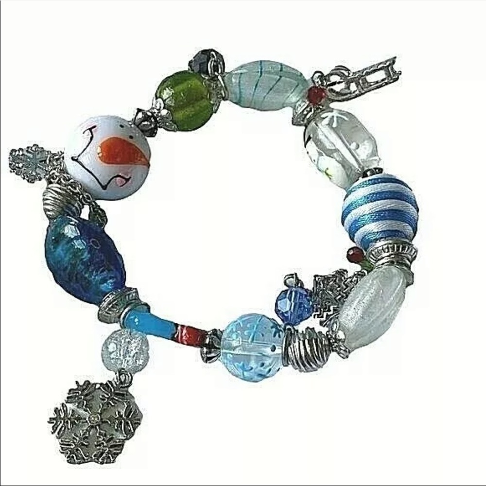 Snow Day Snowman Beaded Glass Charm Bracelet | NEW in Gift Box